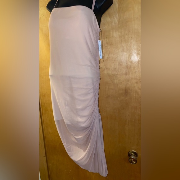 XTRAORDINARY Blush/Nude Mesh Overlay Spaghetti Strap Ruched Sheer Dress - Picture 2 of 8